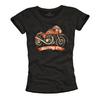 Black Women’s Shirt with Lady Biker Print – Vintage Motorcycle Racing Printshirt, Rock Short Sleeve Top, 100% Cotton Tee, Sizes S M L XL