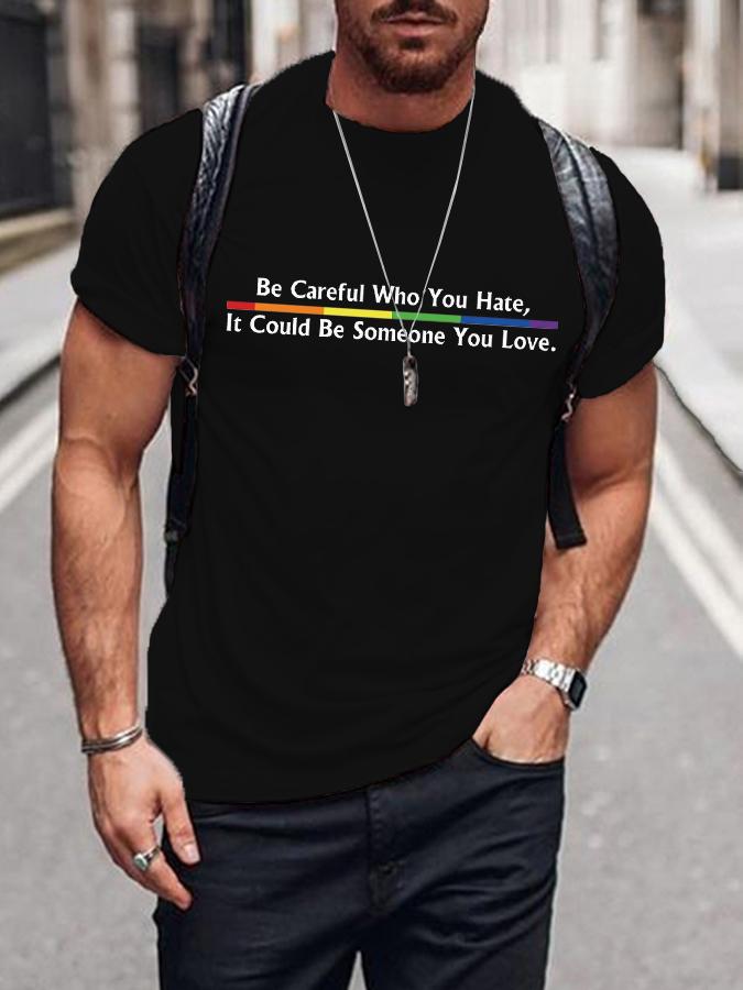 Summer Mens Casual Short Sleeve Tshirt Round Neck Band Pride Month Printed Black Tee