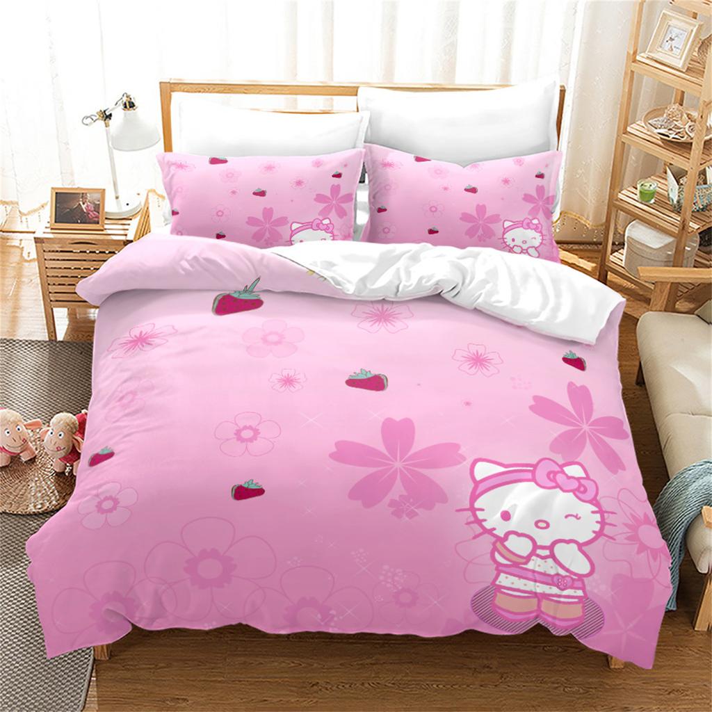 Sanrio Hello Kitty Постельное белье Пододеяльник Аниме Полный Розовый Мультяшный Коврик для одеяла Дружелюбный к коже Дышащий Милый Печатный Одеяло Постельное белье