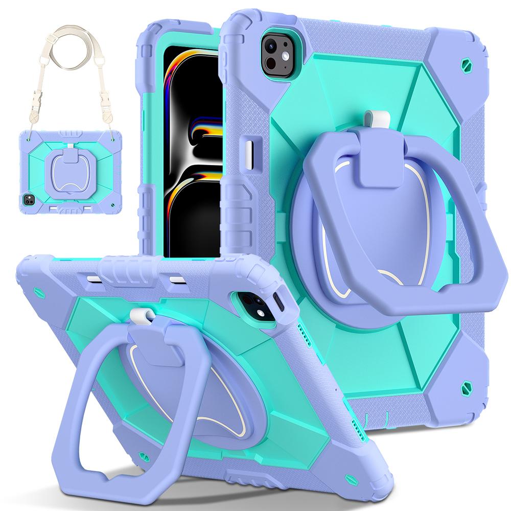 Portable Kids Tablet Cases for IPad Air13/Pro13 Pro Air 13 2026/2025 M5/M4/M3/M2 Case Cover Rotating Stand PC+Silicone Shell