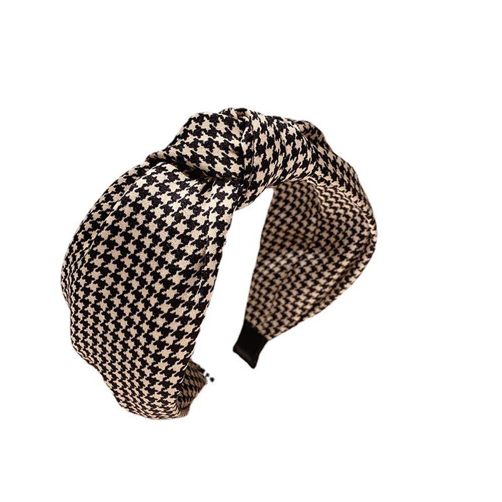 Non Slip Flower Lattice Wide Side Knot Headband Korean Head Wrap Women Hair Hoop Grid Hairbands