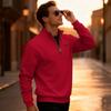 Men's Casual Loose Solid Color Outdoor Fleece Half Zip Stand Up Collar Pullover Hoodie