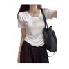 Women's White Slim Fit U-Neck Cotton T-Shirt, 2025 Style Summer Short Sleeve Top
