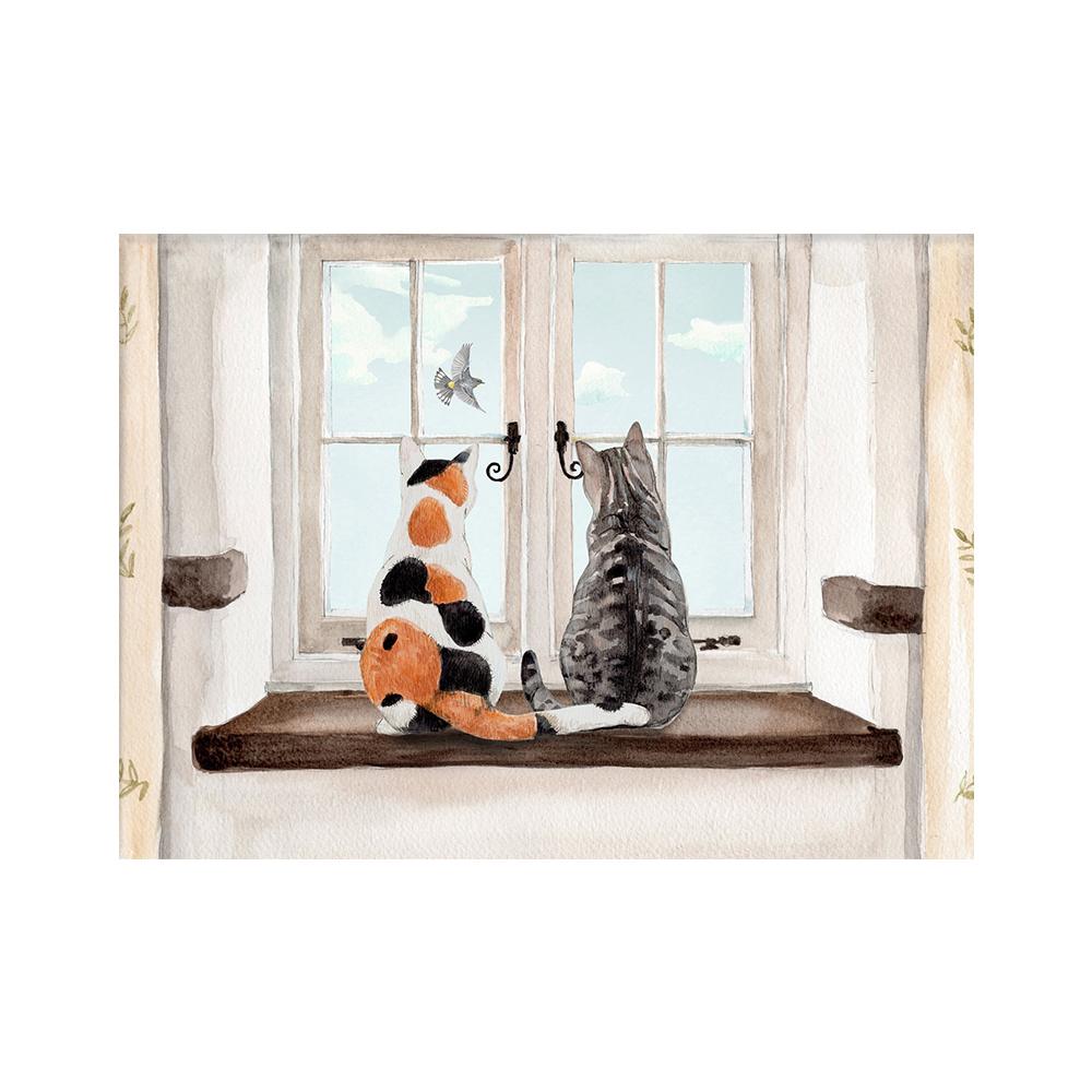 Window Cats Cartoon Painting Canvas Print Modern Wall Animal Art Poster Warm Picture for Lovers Living Room Home Decor Cuadros
