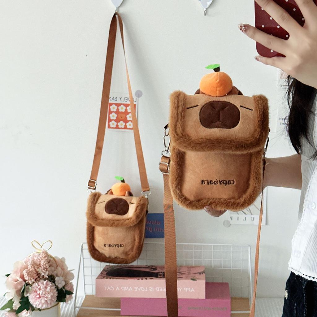 Мультяшная милая оранжевая капибара кукла сумка-мессенджер пушистая маленькая квадратная сумка милая капибара сумка для хранения мобильного телефона