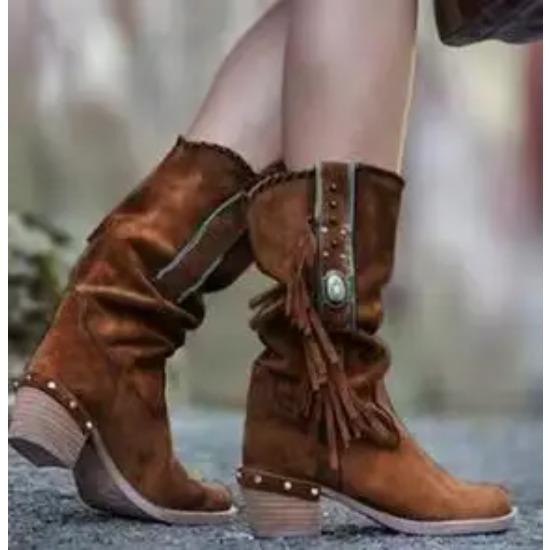 Осенние богемные ботинки женские этнические с кисточками бахромой из искусственной замши кожаные полусапожки женские на квадратном каблуке обувь ботильоны rtg5
