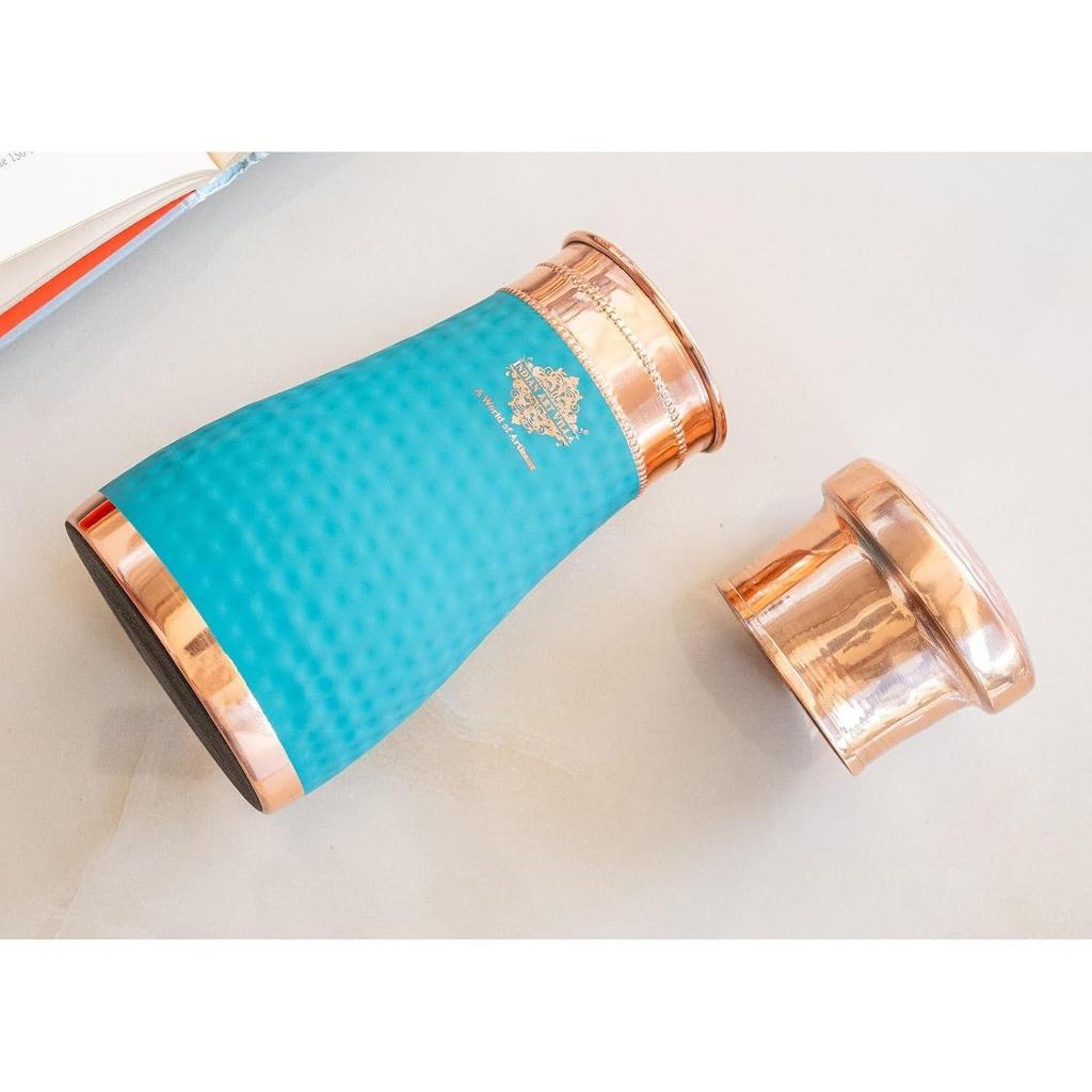 CopperBlue Silk Finish Bedroom Bottle with Inbuilt Glass, 950 ML, Health-Boosting Water Bottle, Ideal for Home, Office, Travel, and Gifting