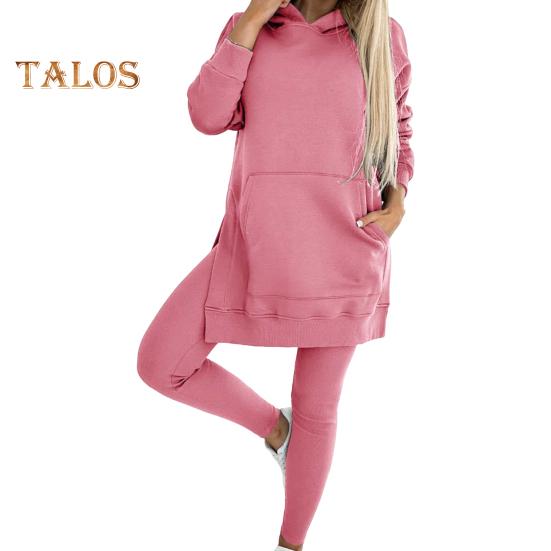 Комплект из 2 предметов: топ и брюки, длинный рукав, капюшон, разрез, толстовка с капюшоном, эластичная талия, облегающие брюки, спортивный костюм для фитнеса, повседневная домашняя одежда для школы