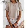 INDFS Женская мода Повседневная Летняя Весна Однотонный Принт Короткие Рукава О-Образным Вырезом Блузки и Рубашки