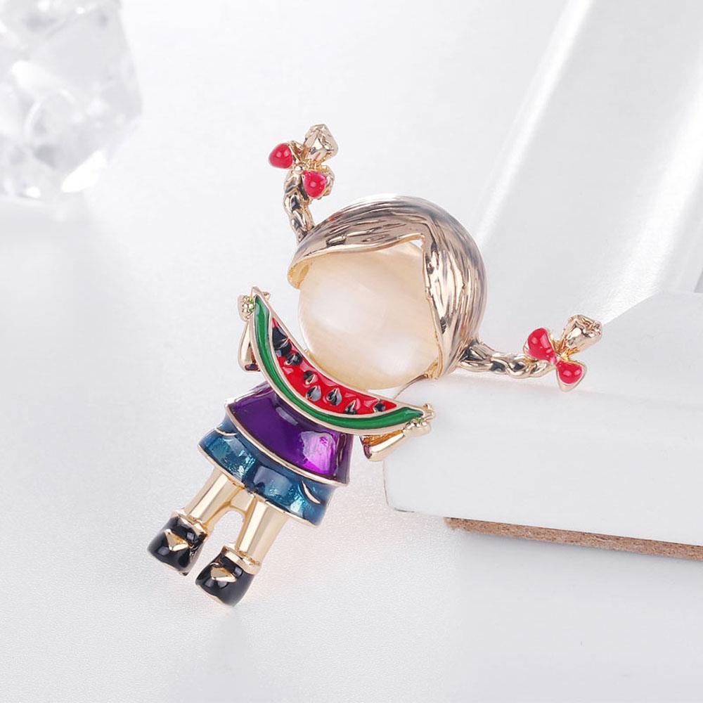 Funny Painting Girl Watermelon Girl Fashion Jewelry Collar Accessories Brooch Pin Suit Scarf Clip