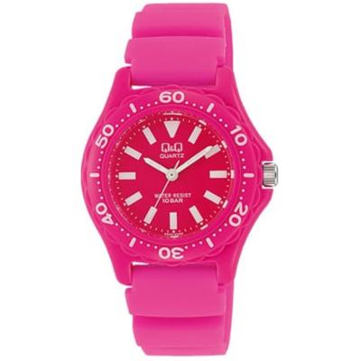 Женский VR25-003 ( Часы Q&Q Sports Watch 10-atm Quartz Womens) Круглые часы из розовой смолы