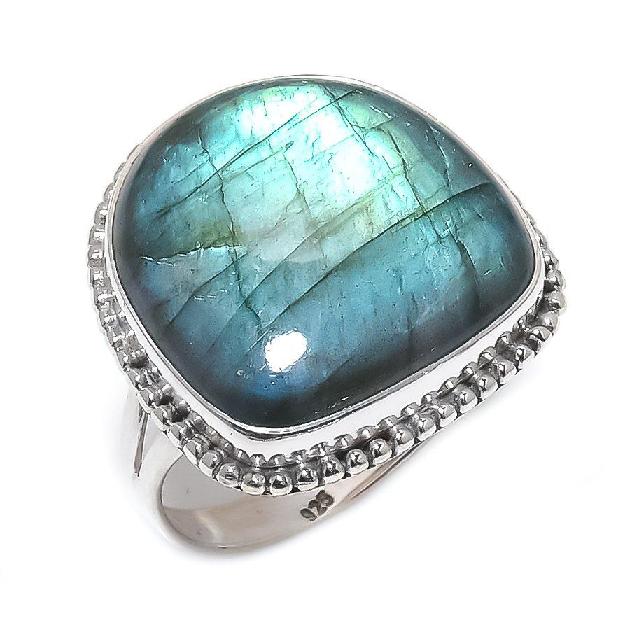 Natural Labradorite Gemstone 925 Solid Sterling Silver Jewelry Ring Size 10 i1m79