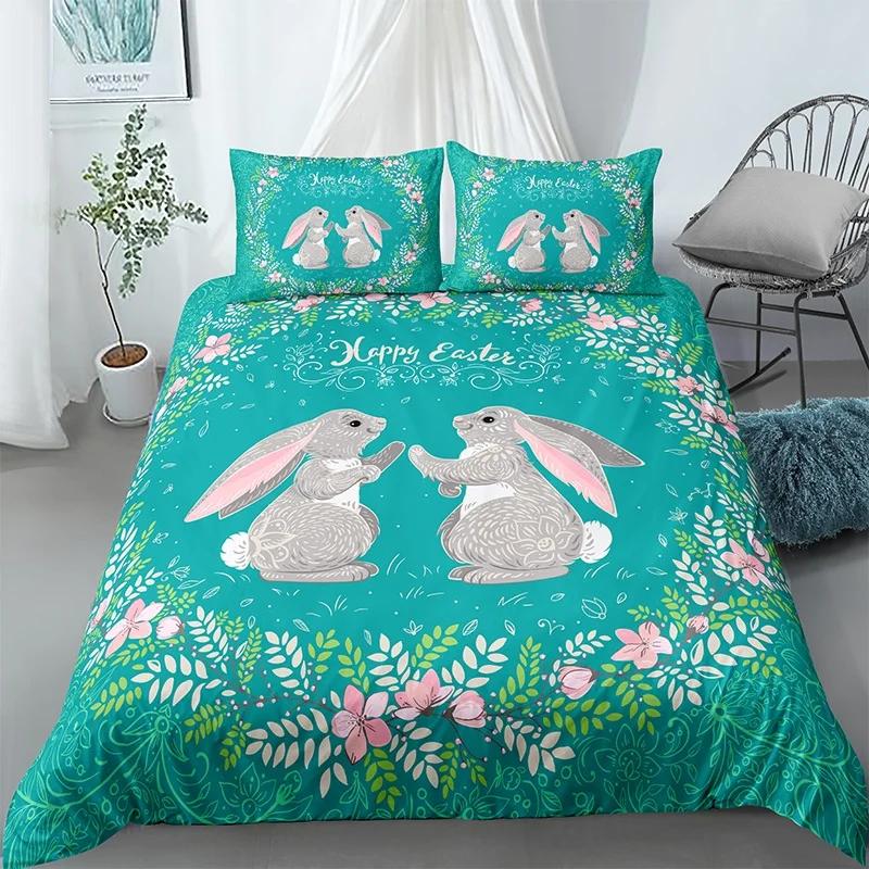 Cartoon Cute Dog/Rabbit Bedding Set Nordic King Single Twin 90/135/150 Bed Cover 240×220 Duvet Cover For Girl Boy Kid Teens Gift