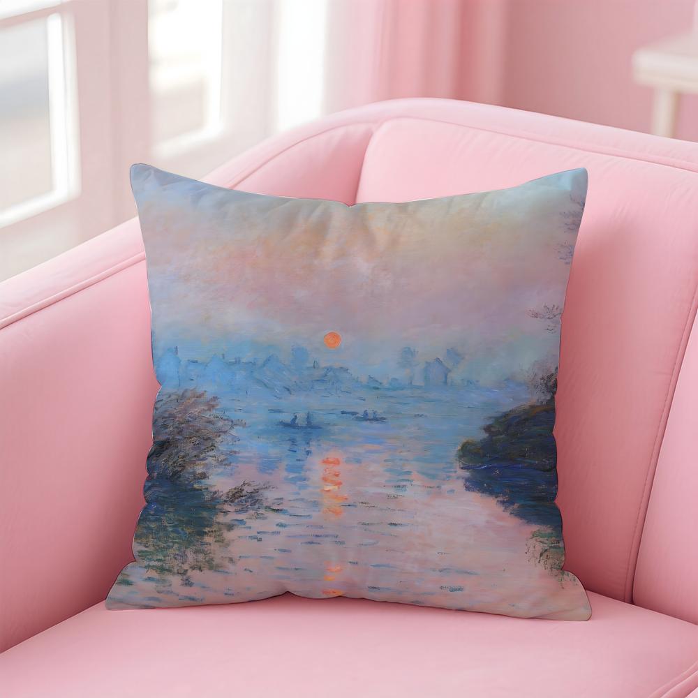 OOscarClaude Monet Cushion Cover Pillow Case Soft Skin Friendly Fabric Comfort Concealed Zipper