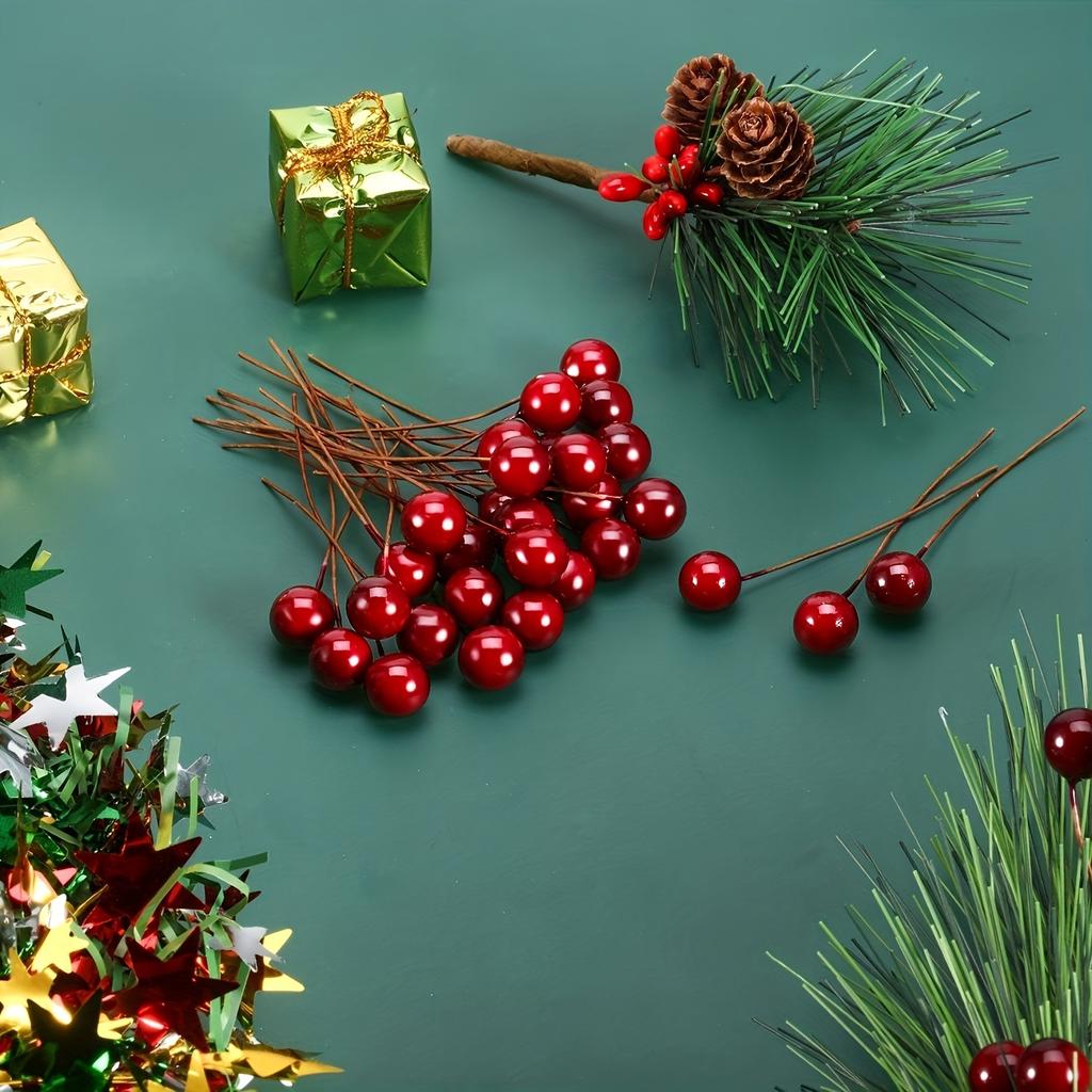 Сувенирная подставка 20 шт. Искусственные ягоды падуба, 100 шт. Мини 10 мм Имитация ягод Декор на проволоке для украшения рождественской елки Цветочный венок DIY