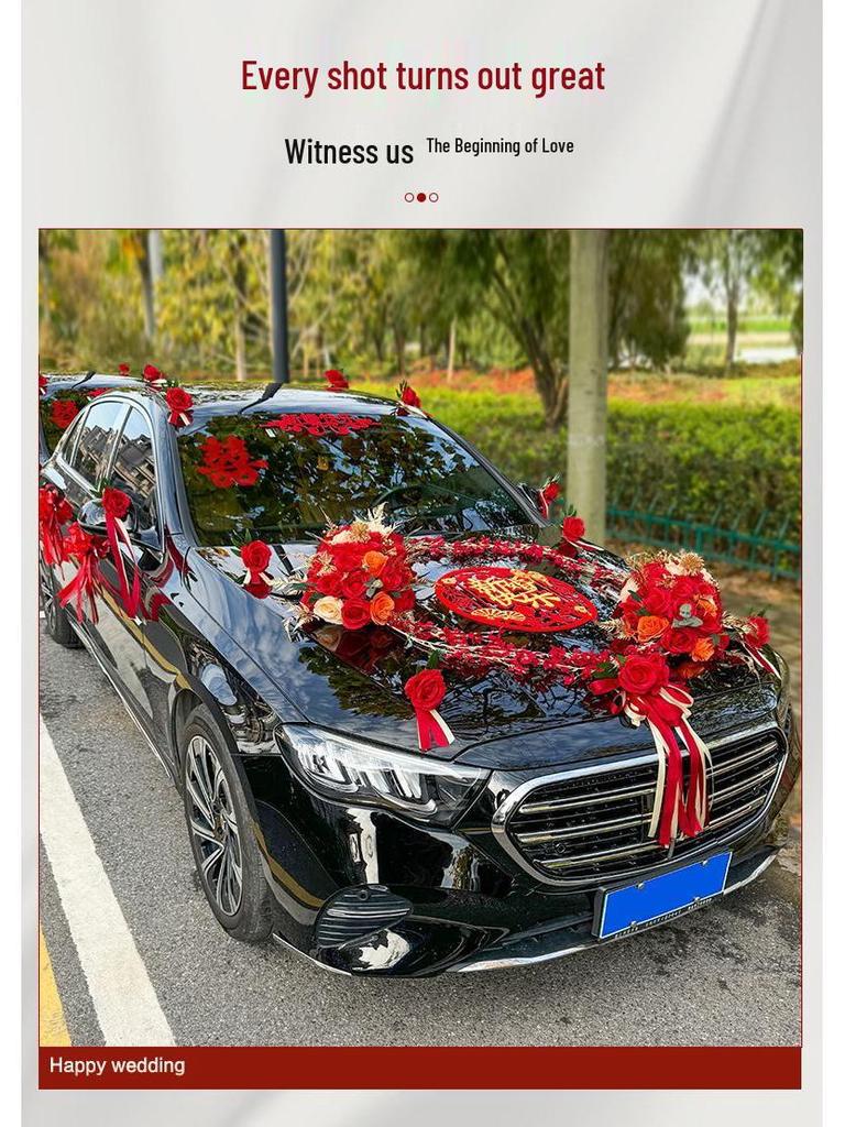 Bridal Car Decoration Set: Suction Cup Flower & Pull Flowers for Wedding Cars