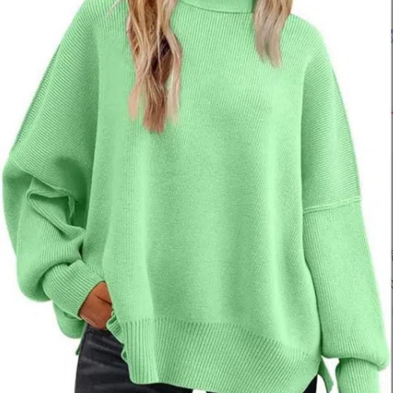 Женские свитера оверсайз «летучая мышь» 2025 Осенние наряды Модные вязаные топы-пуловеры с круглым вырезом и боковыми разрезами