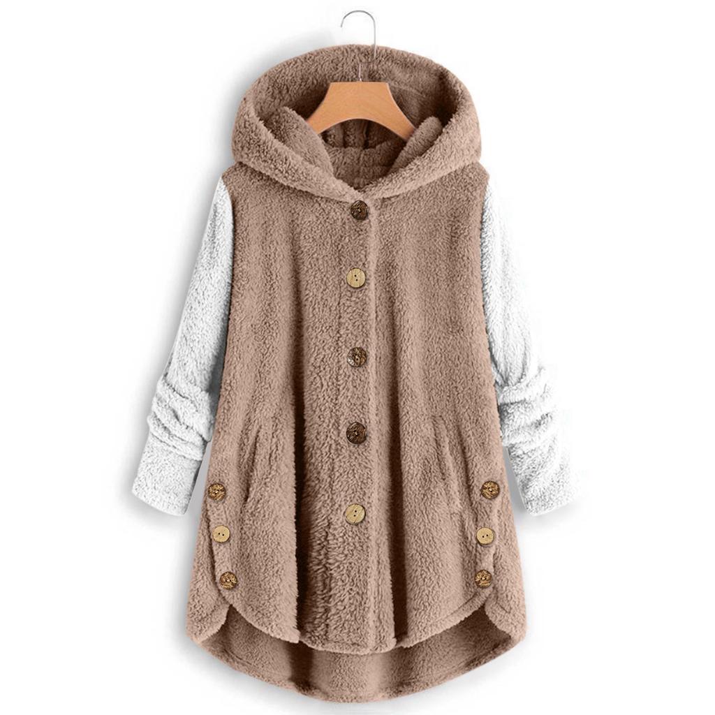 Женская мода, свободные толстовки с длинными рукавами, плюшевое пальто на пуговицах
