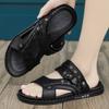 Модные кожаные сандалии, новые летние мужские туфли с открытым носком, модные трендовые пляжные туфли, тапочки, летние пляжные сандалии на плоской подошве, мужские черные кожаные туфли