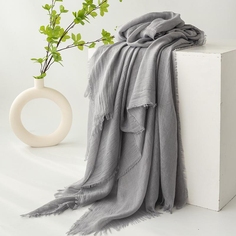Spring and summer sunscreen scarf imitation cotton and linen solid color simple shawl women's high-end silk scarf yarn headscarf women's cross-border