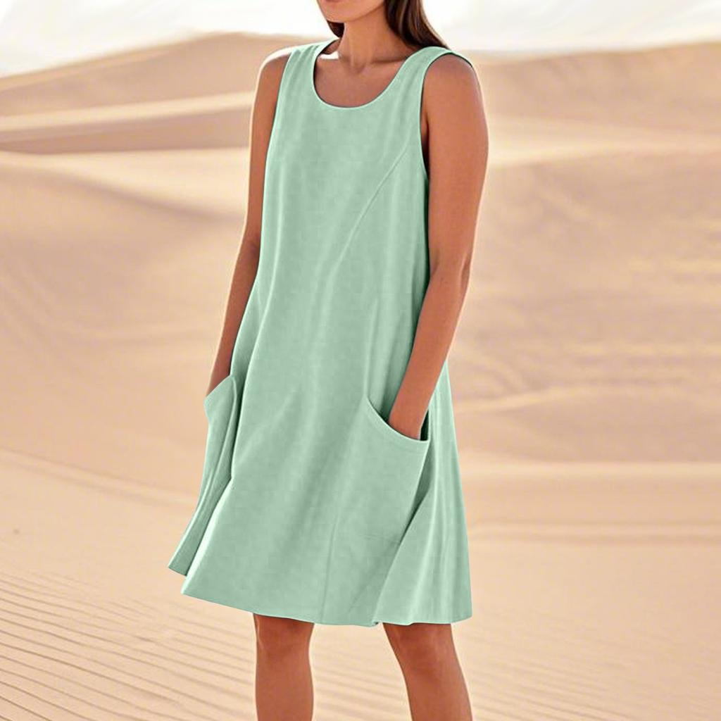 Летние платья для женщин, свободные пляжные повседневные сарафаны без рукавов с карманами, платье-майка
