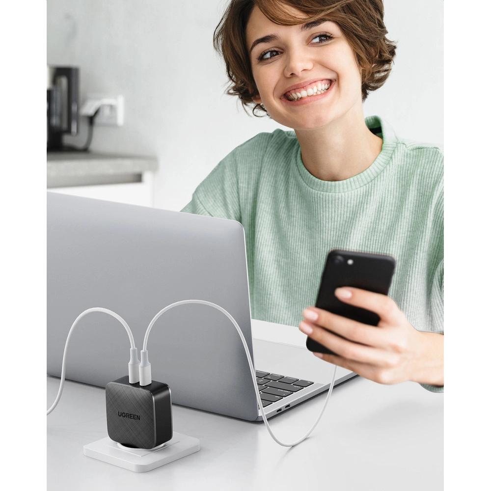 Ugreen Настенное зарядное устройство, 2 порта USB, тип C, 66 Вт, Power Delivery 3.0, быстрая зарядка 4.0+, черный (CD216)