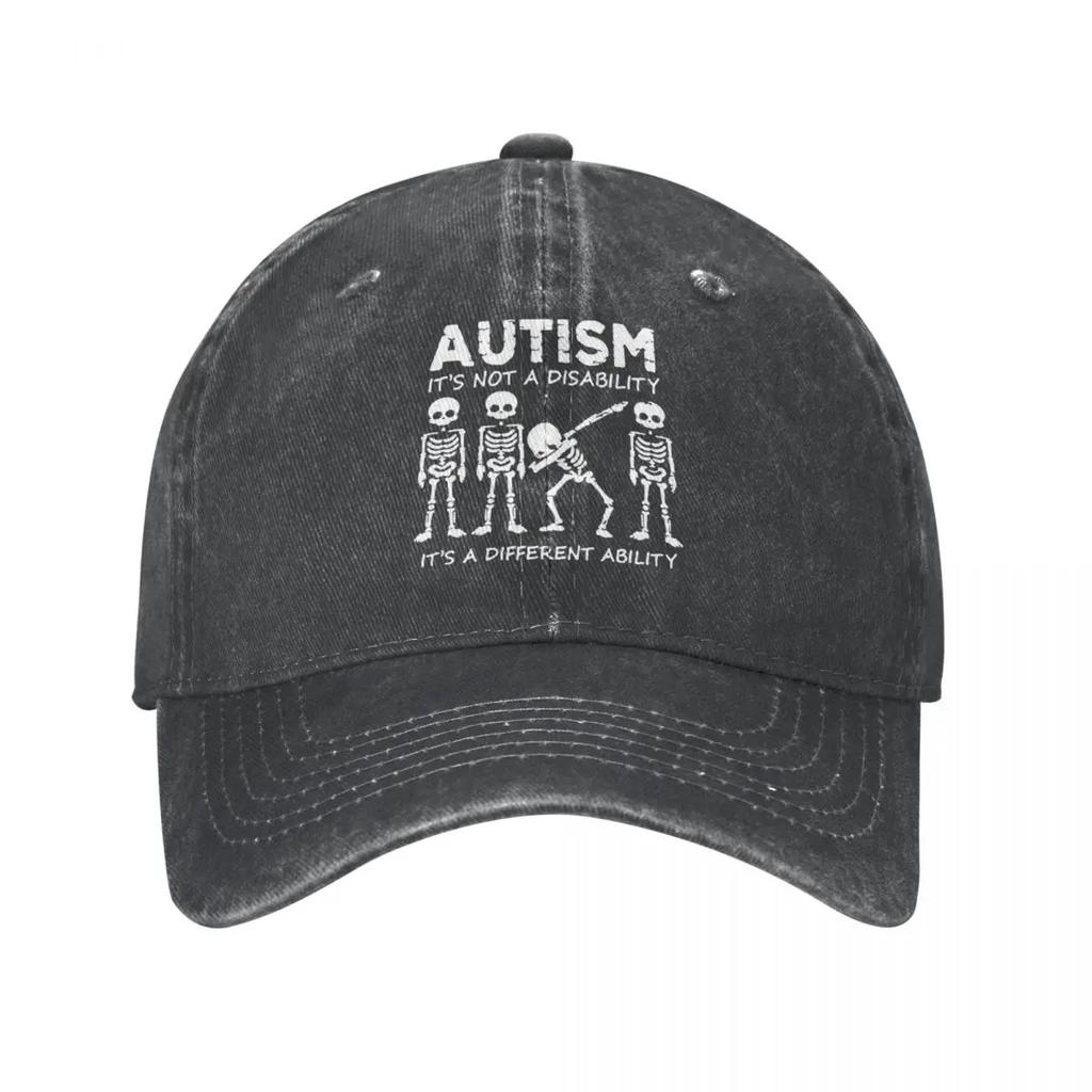 Skeleton Dabbing Autism Unisex Style Baseball Caps Distressed Denim Washed Hats Cap Vintage Outdoor Golf Snapback Cap
