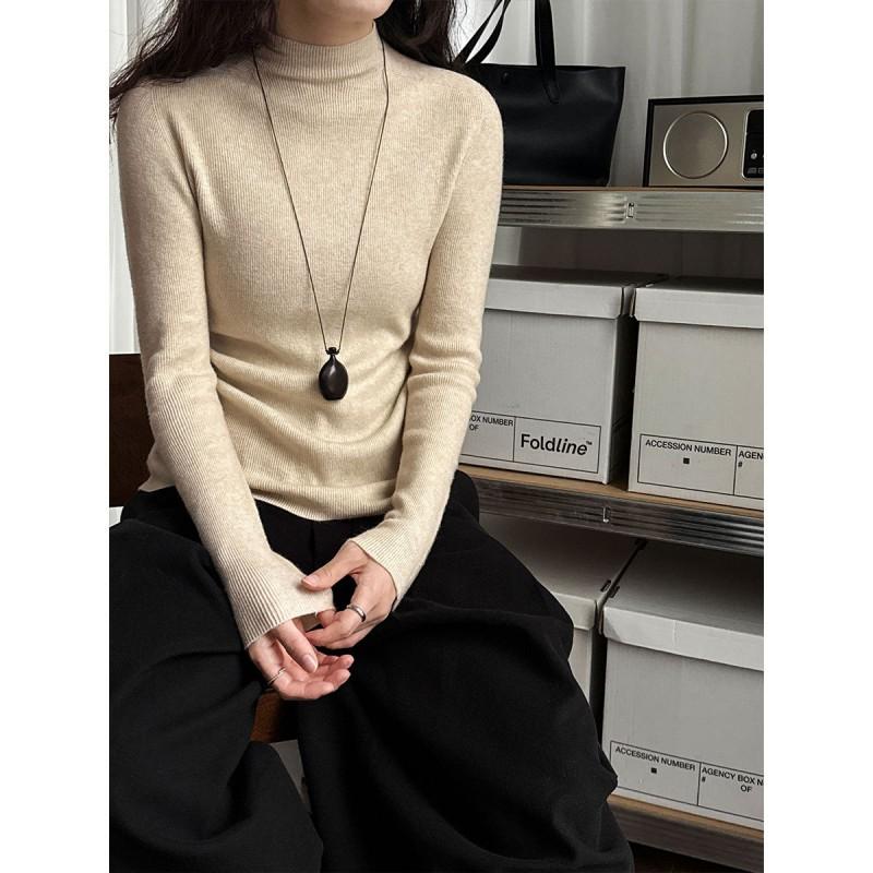 Womens Seamless Knit Half Turtleneck Slim Fit Wool Blend Base Layer Top Winter Solid Color