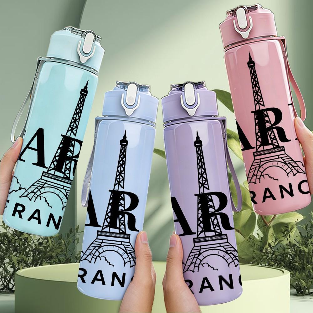 1PC Paris Eiffel Tower Print 750ml Color Plastic Sports Water Bottle Leakproof Flip Straw Lid Suitable for Sports Office Home Use