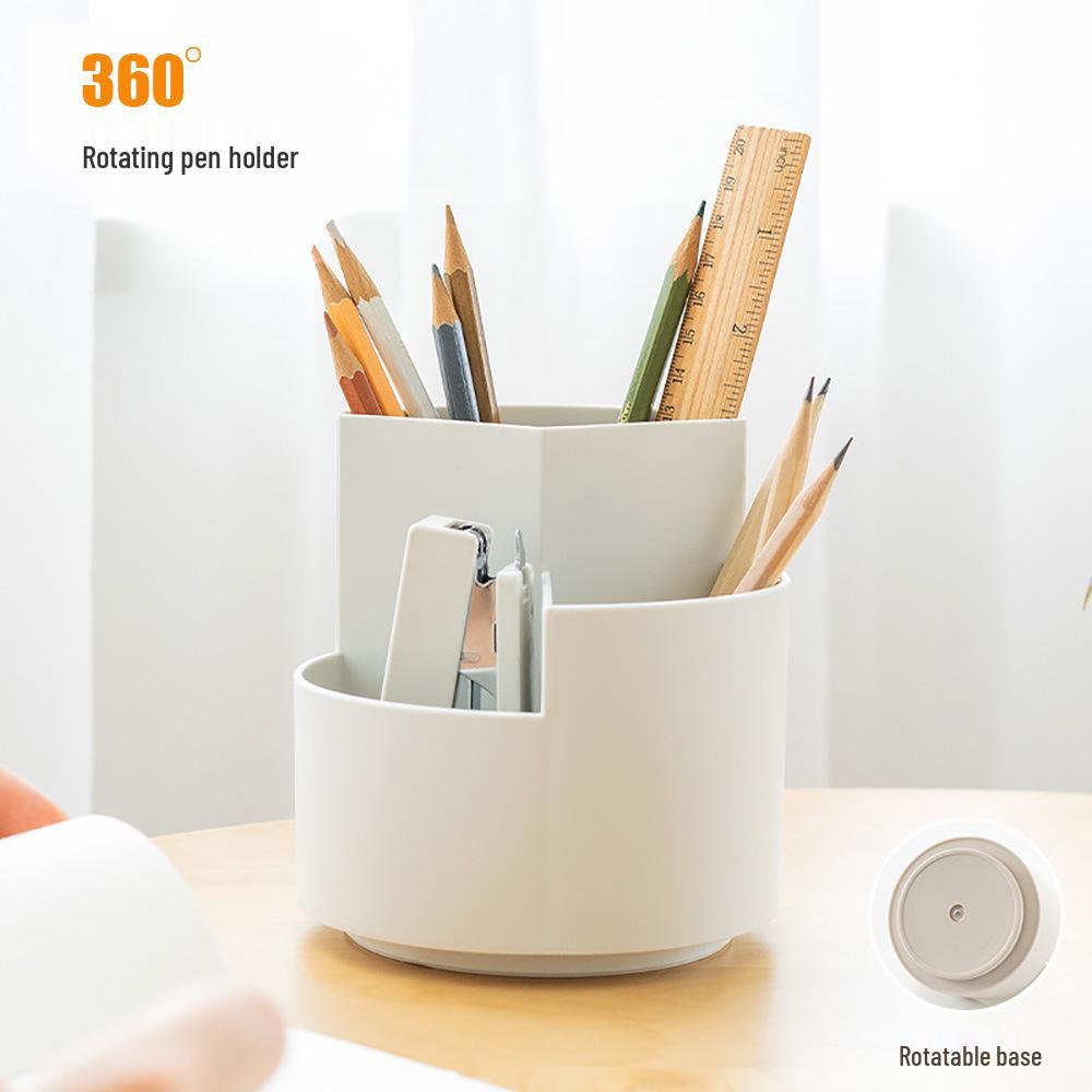 Three-Grid Rotating Pen & Makeup Brush Holder - Large Capacity, Multifunctional Japanese Office & Education Storage Box