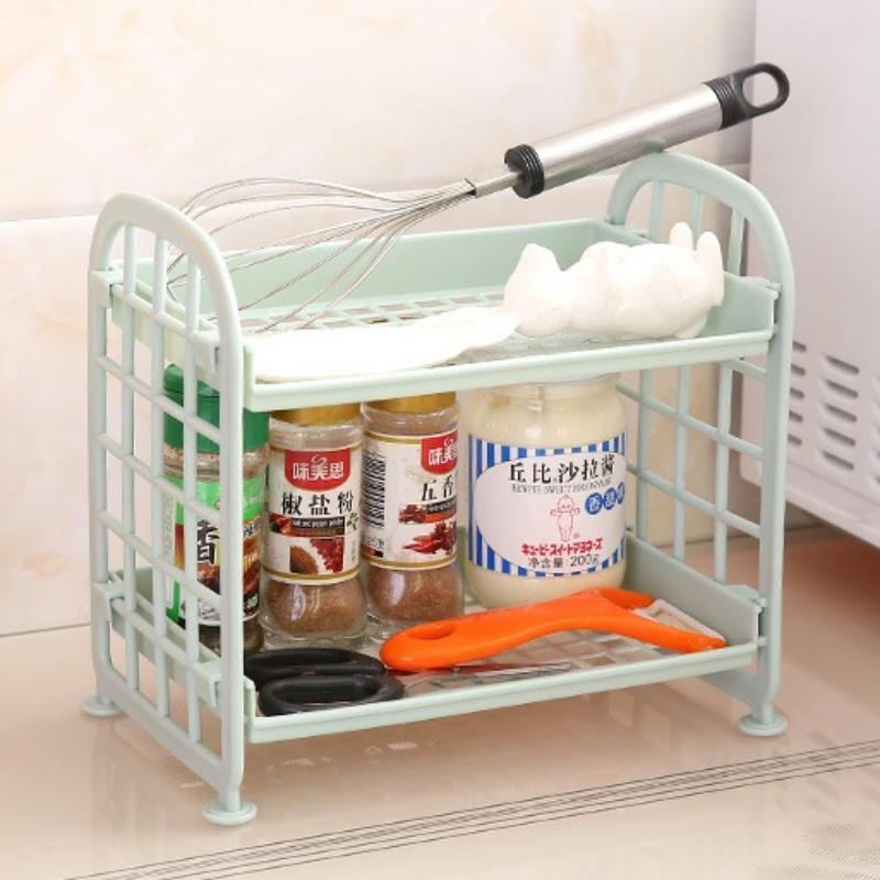 Креативная двухслойная полая пластиковая стойка, многофункциональный настольный кухонный органайзер, двухслойная полка для хранения косметики для ванной комнаты