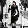 AltGoth готическое темное бархатное платье на Хэллоуин для женщин в винтажном стиле Fairy Grunge кружевное пэчворк с расклешенными рукавами и высокой талией вечернее платье