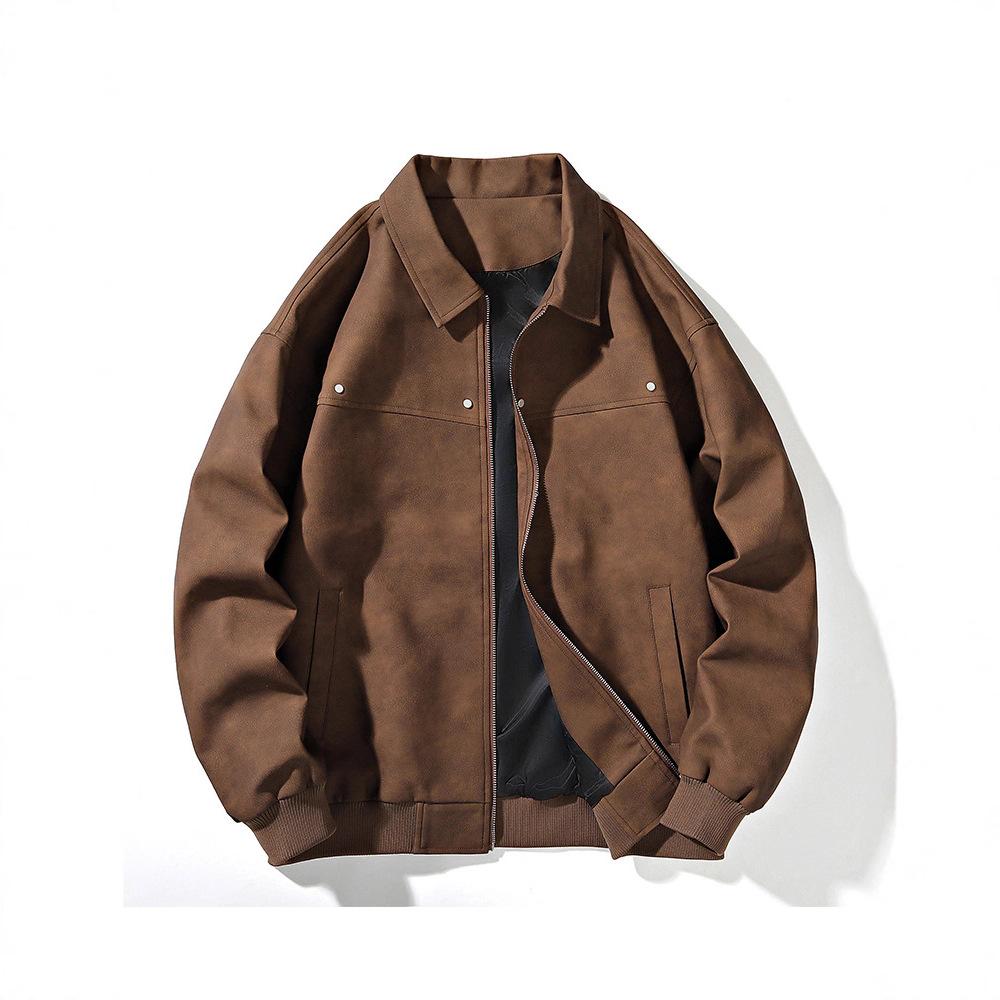 Куртка мужская весенне-осенняя новая американская трендовая ретро куртка из искусственной ПУ кожи с флисовым лацканом