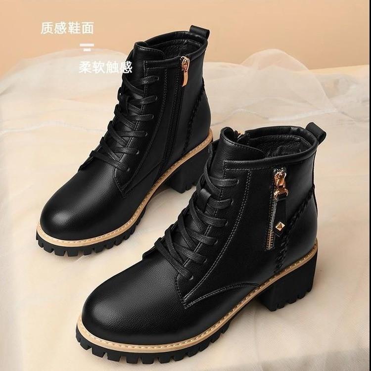 Women Thick-soled Boots Leather Shoes British Casual British Style Motorcycle Boots Women