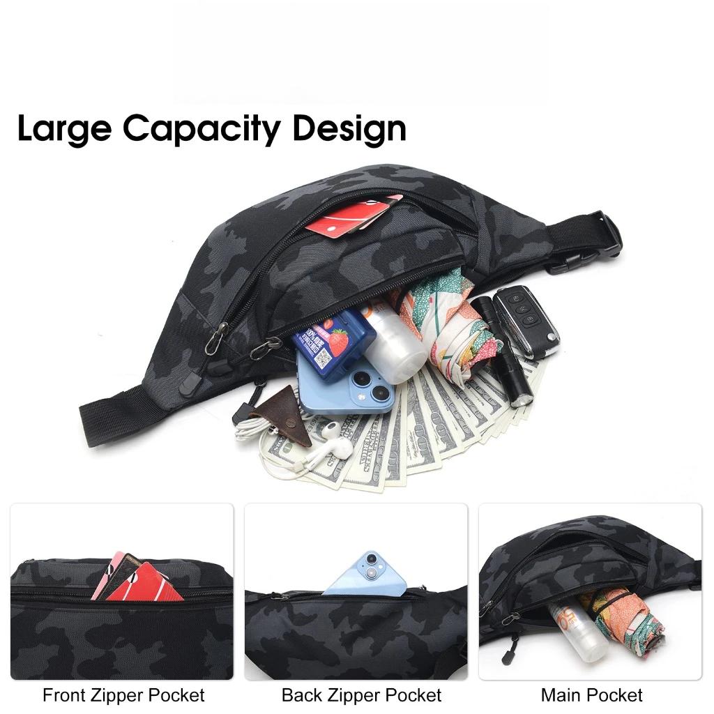 Men's Crossbody Waist Bag Multifunctional Waterproof Fitness Chest Pack with Three Pocket Nylon Fabric Chest Trendy Shoulder Bag