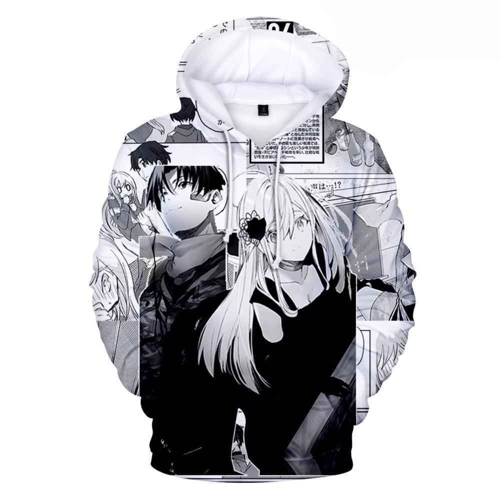 Monochrome Maiden Anime Hoodie, Men's Autumn Winter Warm Fleece Sweatshirt, Black White Anime Girl Graphic Pullover for Weekend Casual Trips