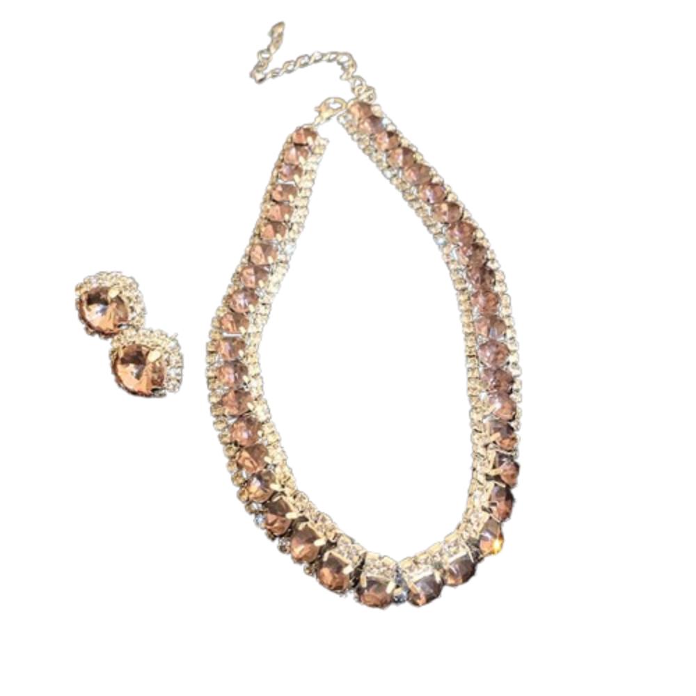 Retro Necklace Earrings Set Handmade Rhinestone Choker Necklace Crystal Necklace Anniversary