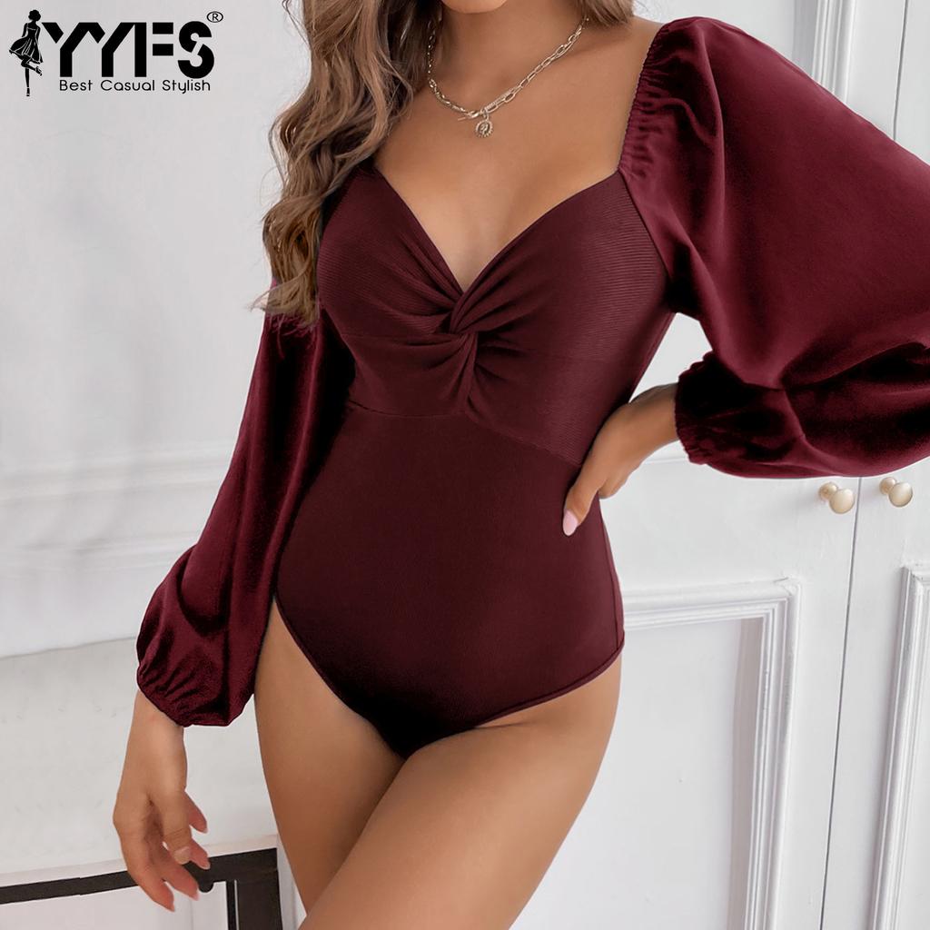 YYFS Women's Fashion Casual Solid Color Print Summer Spring Long Sleeve V-Neck Bodysuits