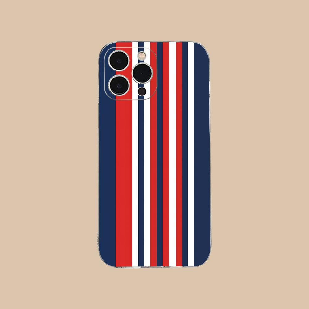 Чехол для мобильного телефона в красно-синюю полоску для iPhone 17 16 15 14 13 12 11 X XR XS Air Pro Max Plus Mini Прозрачный Цветной Чехол для Мобильных Телефонов