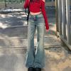 Low-waisted Jeans for Women Stretch Flared Denim Slim Trousers American Retro Loose Autumn Straight Leg Trouser