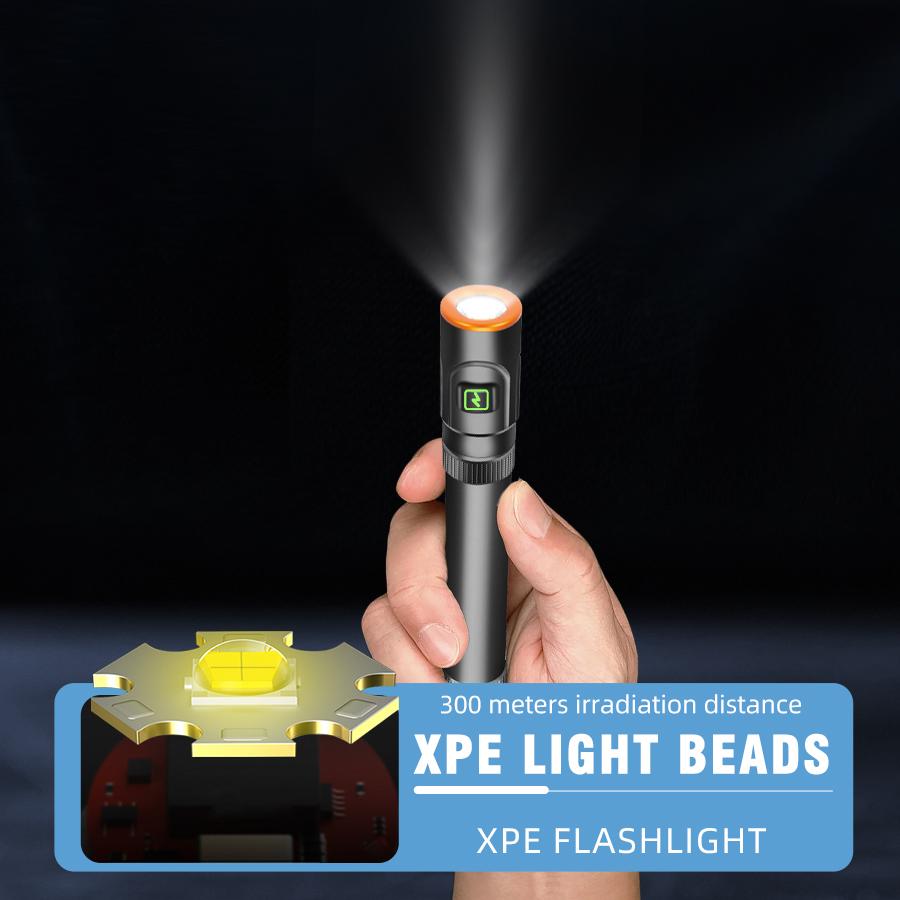 Светодиодный фонарик, перезаряжаемый через USB, супер яркий, 6 режимов, XPE-фонарь с зажимом для ручки, магнитом, рабочий свет, фонарь для кемпинга и рыбалки на открытом воздухе