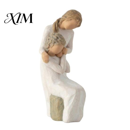 Stable Resin Art Piece Wooden Texture Figurine, Hand Carved Mother & Child/Family/Couple/Dog Owner Wedding Anniversary Keepsake Statue,