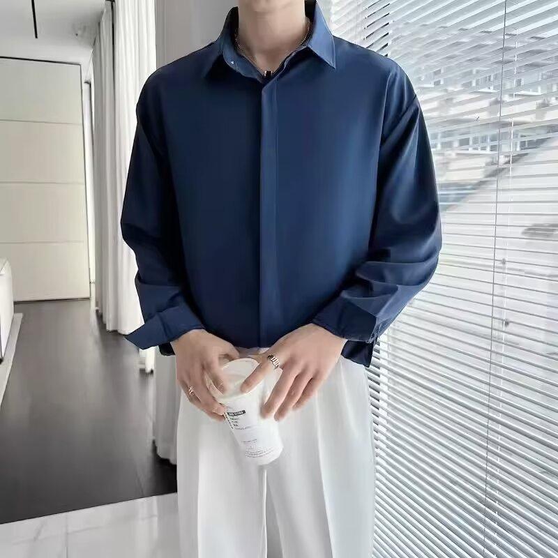 Autumn Light Mature Style Cuban Collar Lazy Drape Long Sleeved Shirt Men'S Loose Shirt 2024