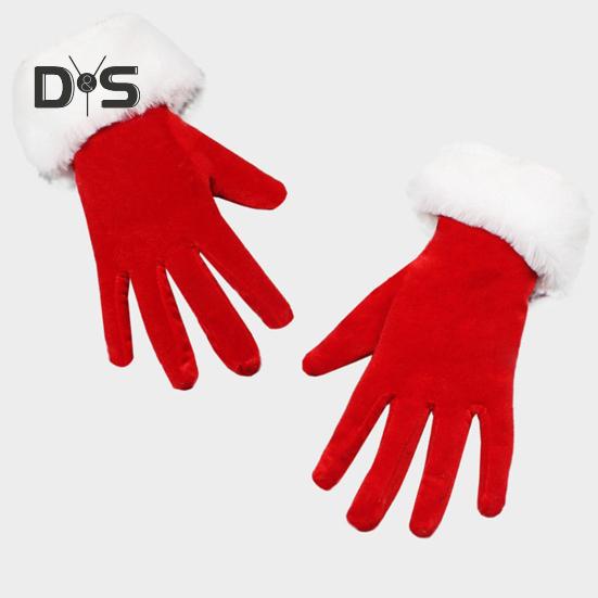 1 Pair Winter Christmas Gloves Thick Plush Trim Anti-slip Elastic Keep Warm Windproof Santa Claus Cosplay Performance Prop