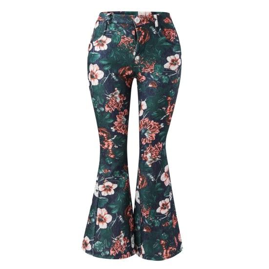 Женские джинсовые брюки с высокой талией, цветочным принтом, расклешенные джинсы с карманами, поясом, легкими дышащими джинсами
