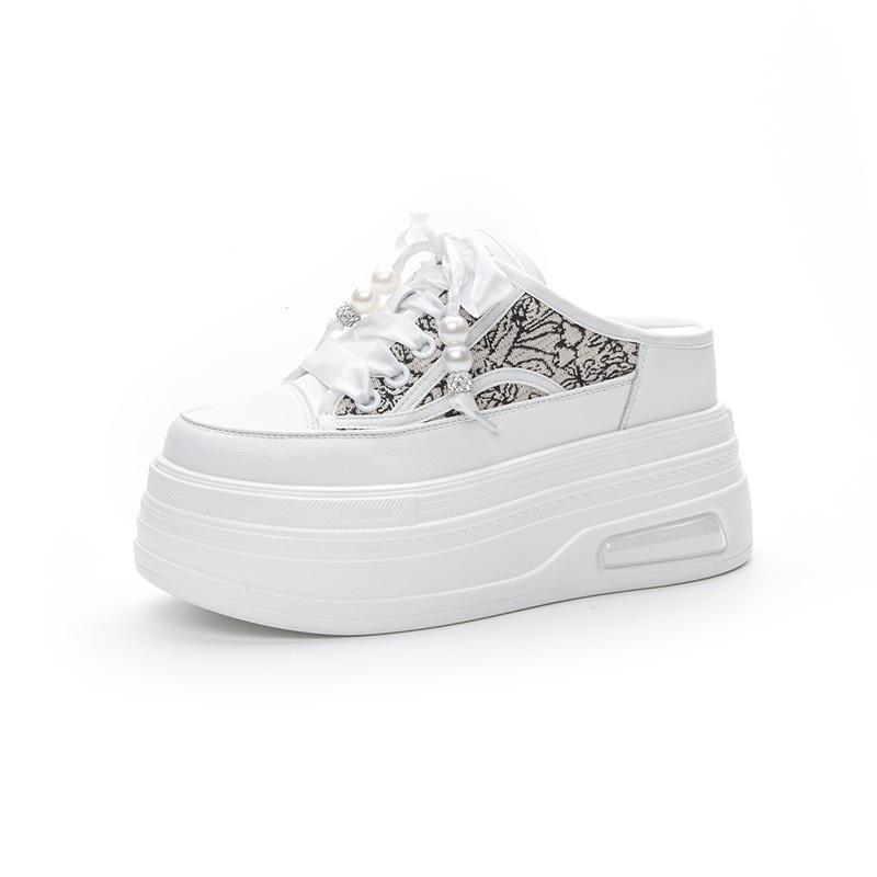 Женские летние тапочки на платформе, маленькие белые туфли, внутри, поднимающиеся туфли