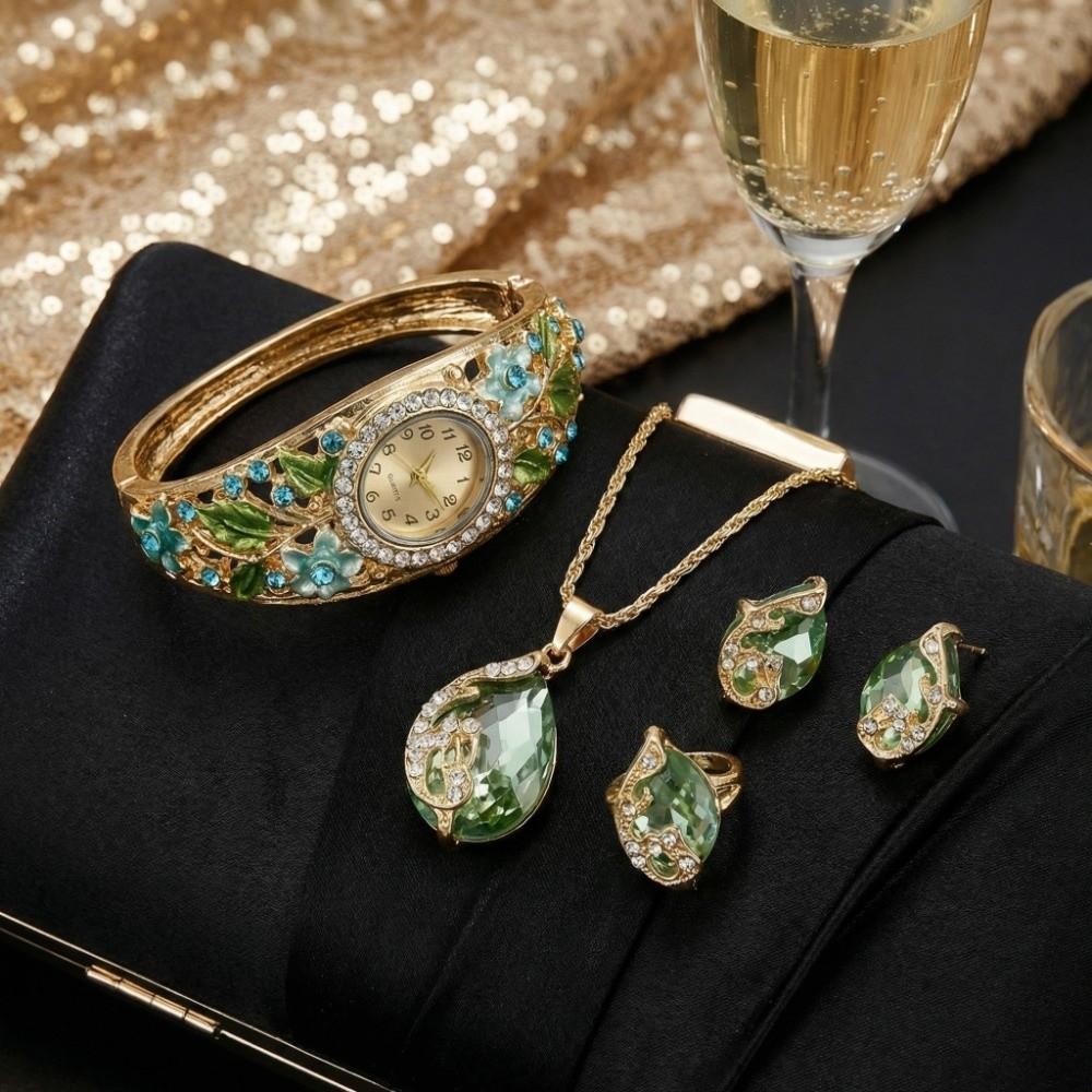 Retro Flower Butterfly Watch Quartz Movement Floral Watch Set Evening Party