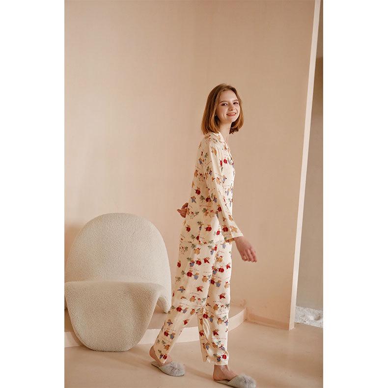 Женский рождественский пижамный комплект из сатина с принтом кролика - с коротким рукавом и шортами