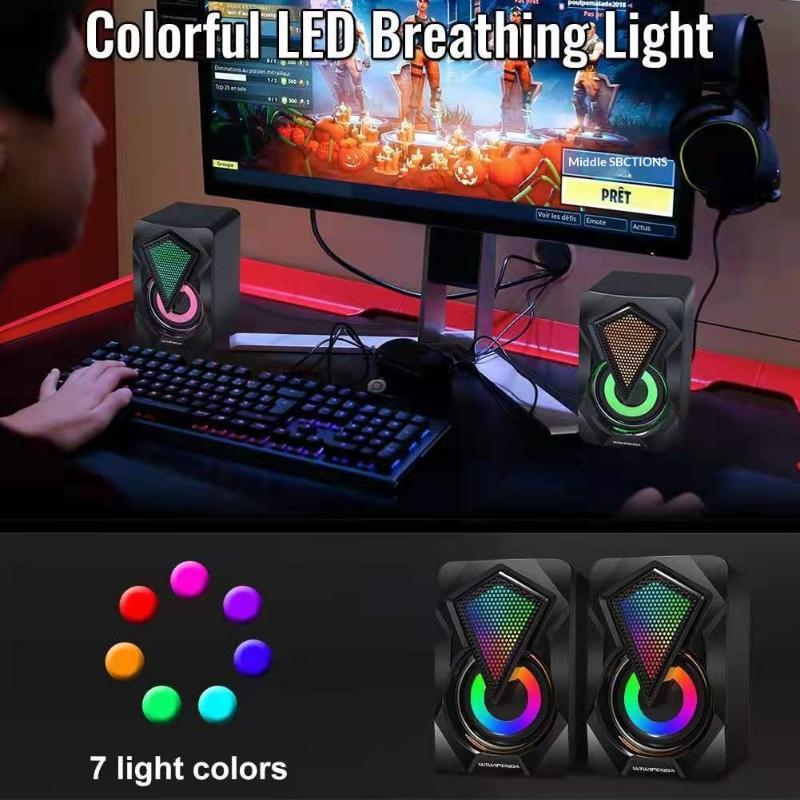Миниатюрная настольная RGB колонка для ПК с питанием от USB, разноцветная подсветка, компактный аудиодинамик для игр, офиса, использования с ноутбуком