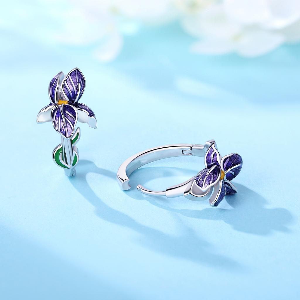 S925 Silver Vintage Lace Vine Earrings Colorful Floral Gemstone Hoop Earrings Jewelry Accessories
